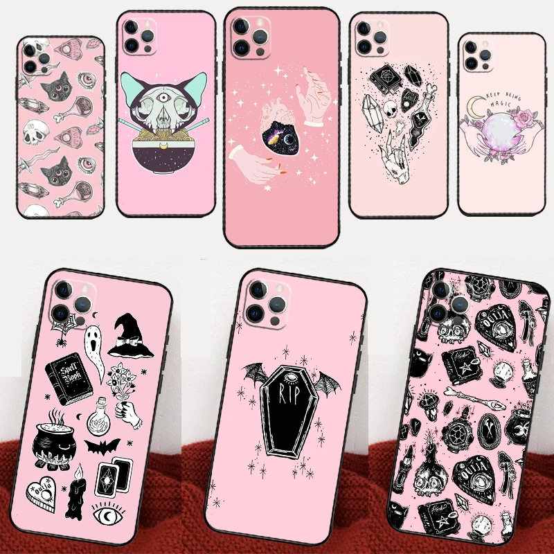 الوردي القط الجمجمة الساحرة الساحرة سيليكون جراب هاتف آيفون 17 الهواء 17 برو 17 برو ماكس غطاء كامل فوندا