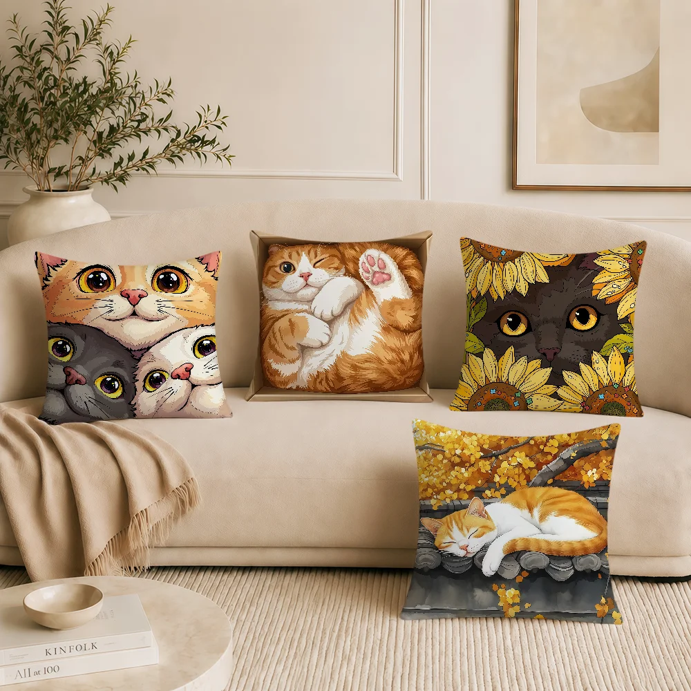 Cute Cat Fun Meme Cartoon Couple Cushion Cover Soft Pillowcase Double Sided Sofa Home Living Room Decor Hogar Pillowcover Gift