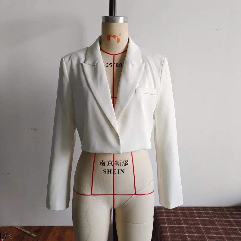 Blazer de sastrería para mujer, Chaqueta corta blanca con cuello en V, Tops de manga larga, ropa de oficina, traje profesional, Moda de Primavera y verano, 2024