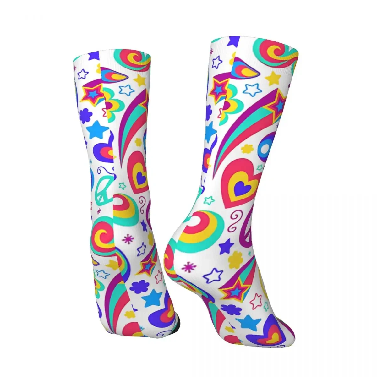 Crazy compression Psychedelic Hippy Peace Art Sock for Men Vintage Seamless Pattern Crew Sock Casual