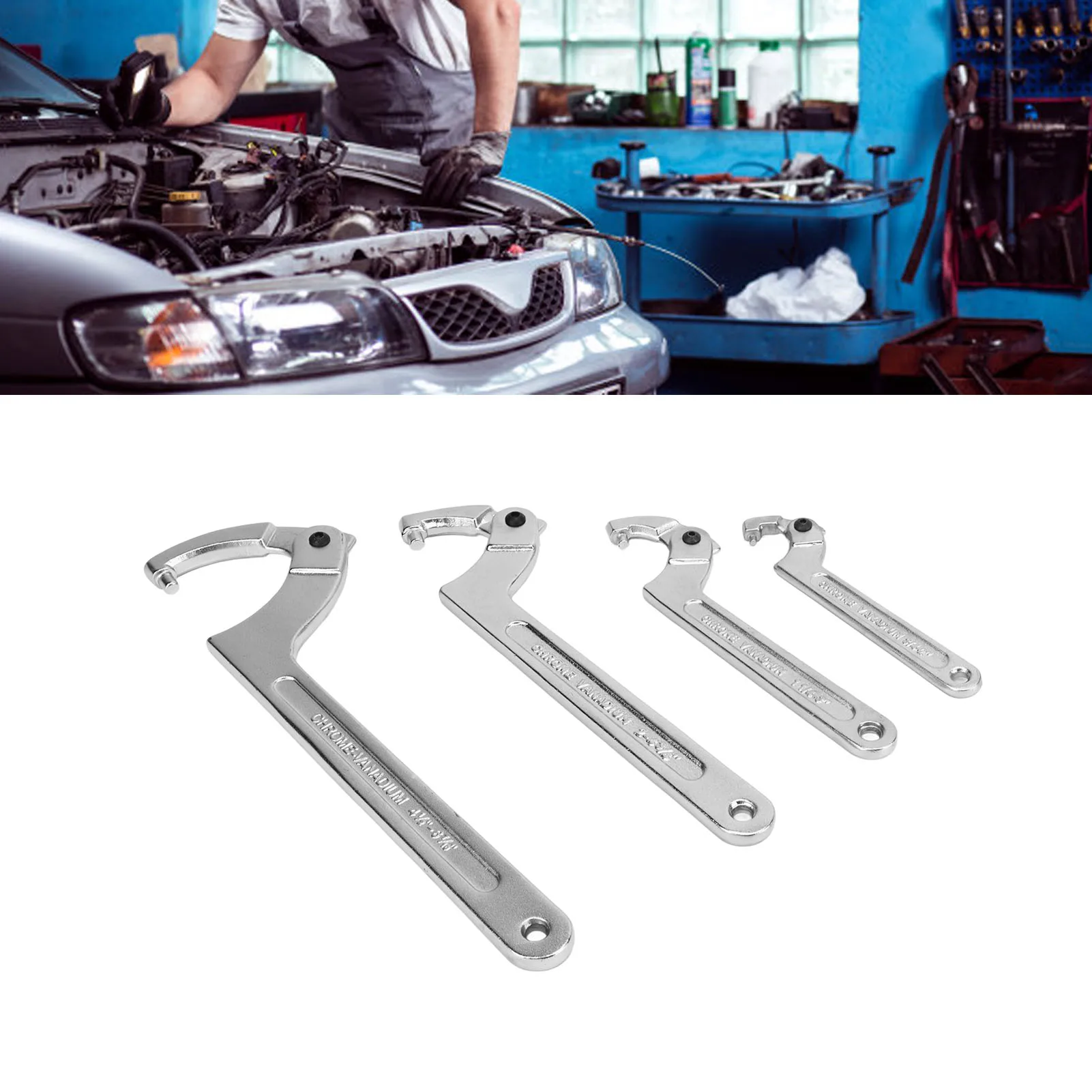 

4PCS Adjustable Pin Wrench Tool Chrome Finish Strong Strength Alloy Steel Universal for Collars Bearings