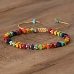 1 PC Bohemian 4mm Natural Colorful Imperial Jasper Bracelet Adjustable Yoga Healing Minimalist Bracelets for Women Jewelry