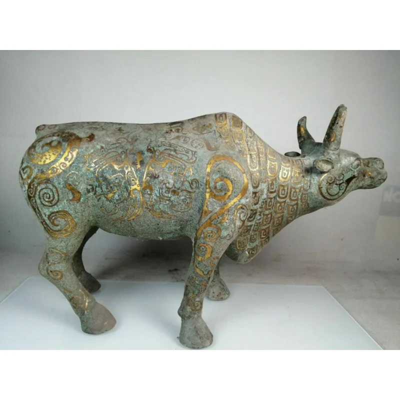 14.4'' China Antique Bronze Statue ancient Old Brass animal cattle Sculpture