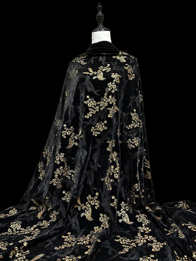 Embroidered Fabric Black Gold New Chinese Style Cheongsam Dress Vest Cloth Polyester Material Per Meter Cloth Diy Sewing