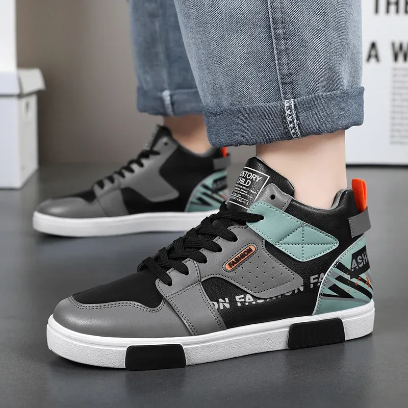 2026 Men's Skateboarding Shoes 46 High Top Casual Sneakers Breathable Street Shoes Black Flats Shoes Walking Shoes Chaussure Ho