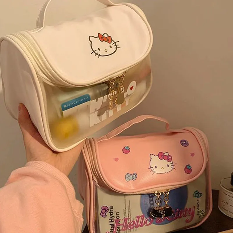 New Sanrio Hello Kittys Cartoon Washbag Simple Kawaii Printed Travel Waterproof Skincare Storage Cute Makeup Pouch Toy Girl Gift