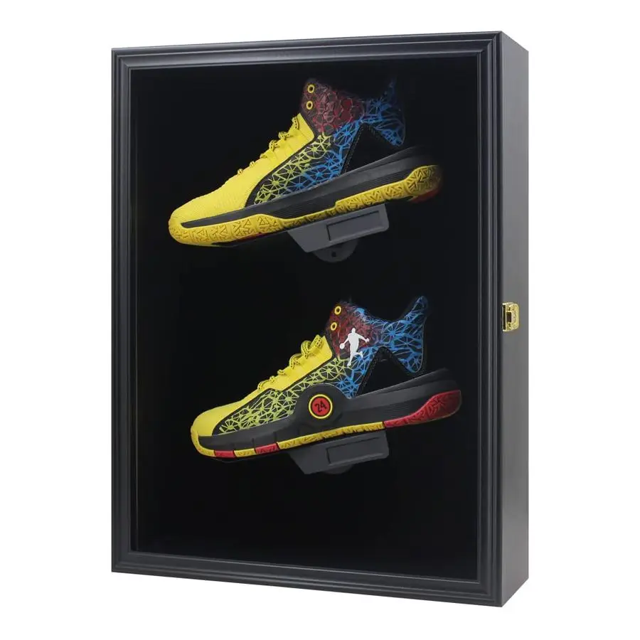 

Sports Shoes Display Frame Case Lockable Wall Mount Wooden Cleat Sneaker Cabinet Storage Shelves Box for Football B Customizable