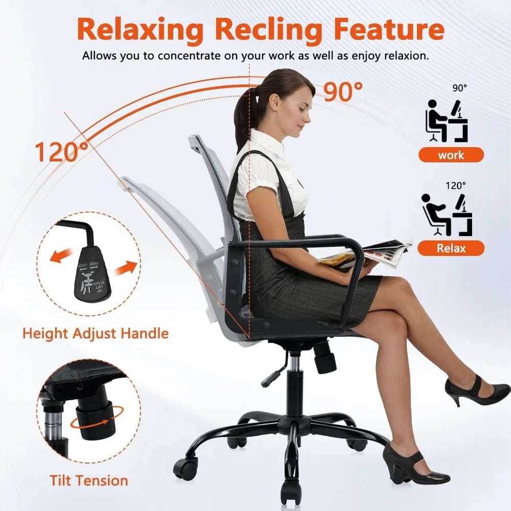 Ergonomic Office Desk Chair - Mesh Office Chair with Adjustable Lumbar Support, Rolling Comfortable Computer Task Chairs