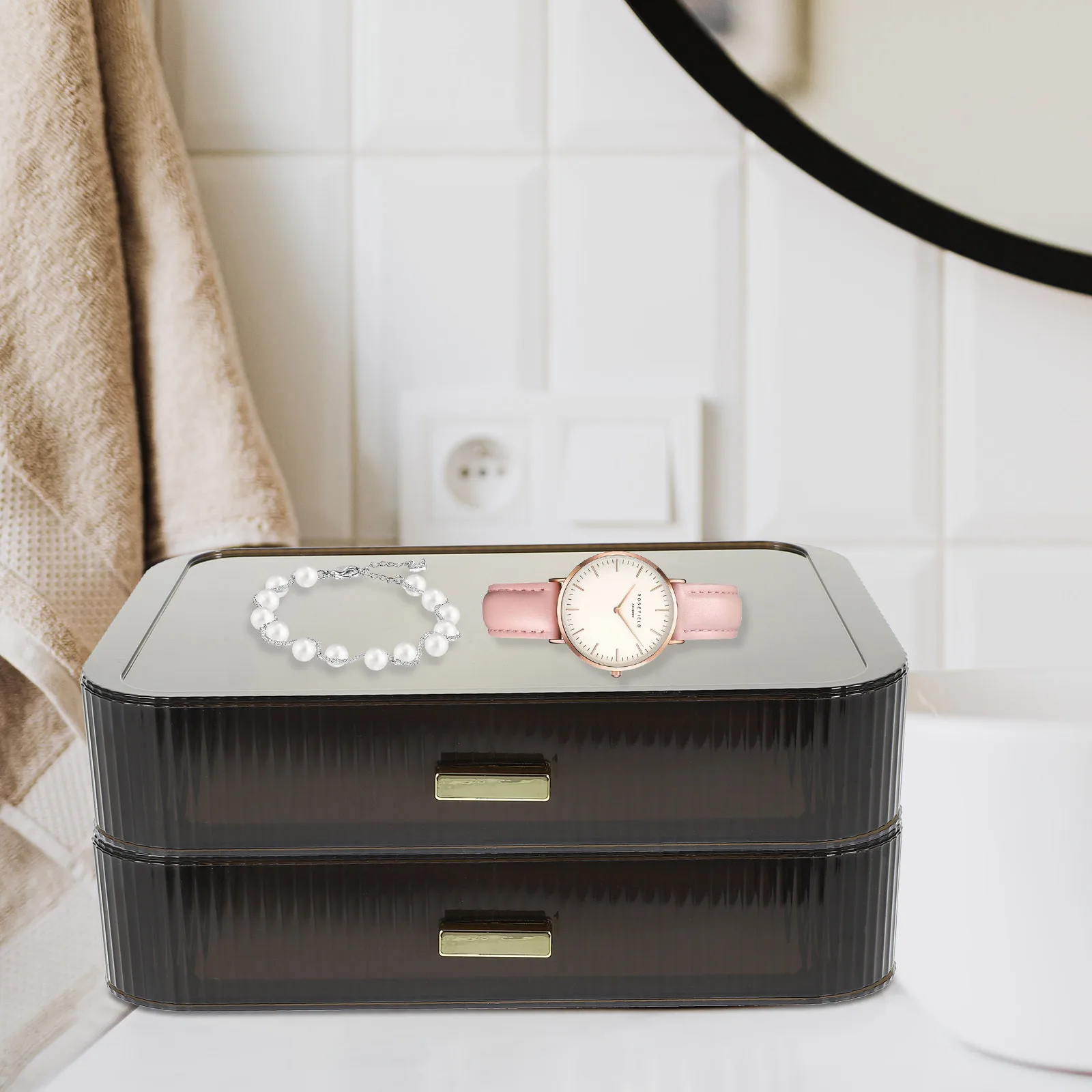 

Makeup Organizer Storage Box with Drawers Desktop Countertop Holder Sundries Container Keep Tidy Durable Plastic Long