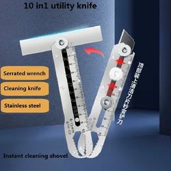 Cuchillo multiherramienta de acero inoxidable 10 en 1, herramienta para limpieza del hogar, oficina, llave de pala, destornillador, botella abierta