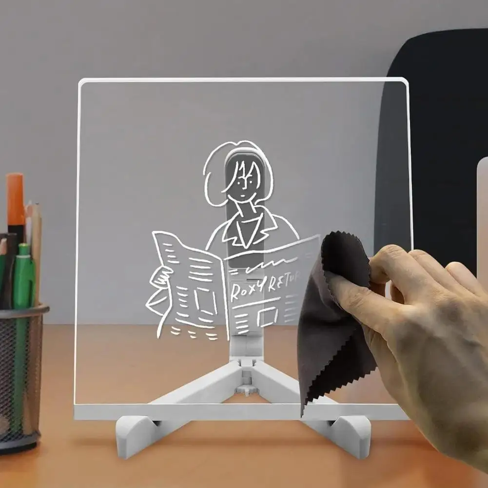 Tablero de notas LED con soporte, bolígrafos de Color, carga USB, acrílico transparente, borrado en seco, notas brillantes, tablero de mensajes de letras LED