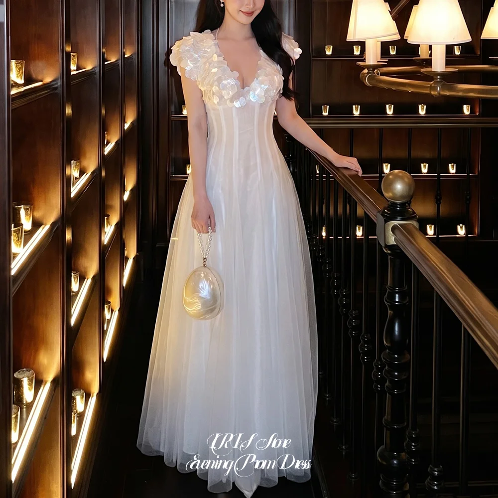 Graceful A‑Line Wedding Evening Dresses for Women V Neck Sequin Corset Tulle Bridal Gown Wedding Party