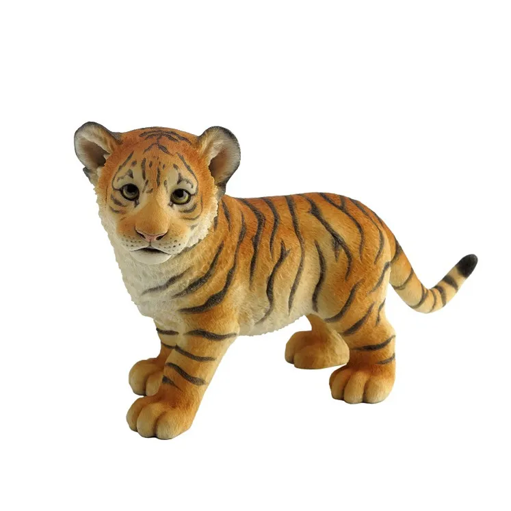 Walking Cute Tiger Cub Resin Figurine Realistic Striped Young Tiger Sculpture Wildlife Animal Desktop Ornament Home Decor Gift