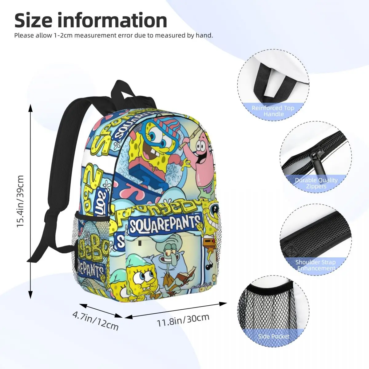 SpongeBob-Sac à Dos observateur Imprimé, Cartable à la Mode, Nouveau Modèle, 15 Pouces