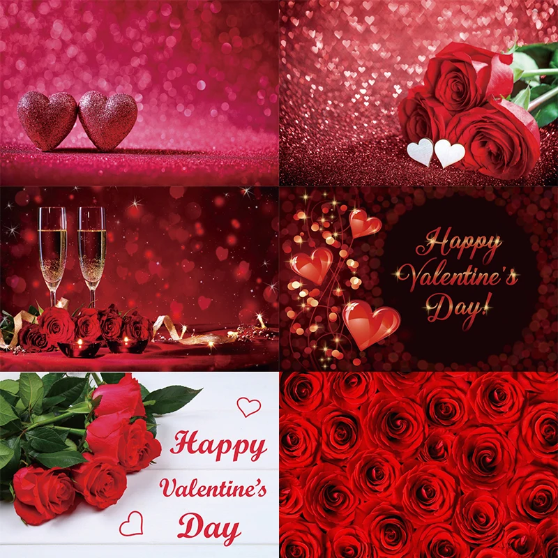 

Valentine's Day Backdrop Flower Red Love Heart February 14 Romantic Wedding Party Photo Backgrounds Photography Banner