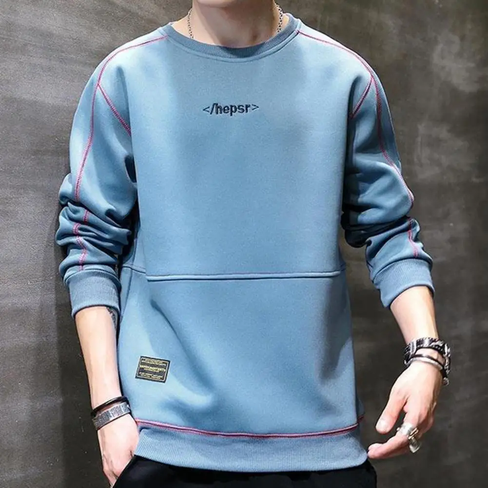 Brief Borduren Mannen Sweatshirt High Street Ronde Hals Lange Mouw Losse Casual Sweatshirt Effen Kleur Hoodies Trui Mannen Top