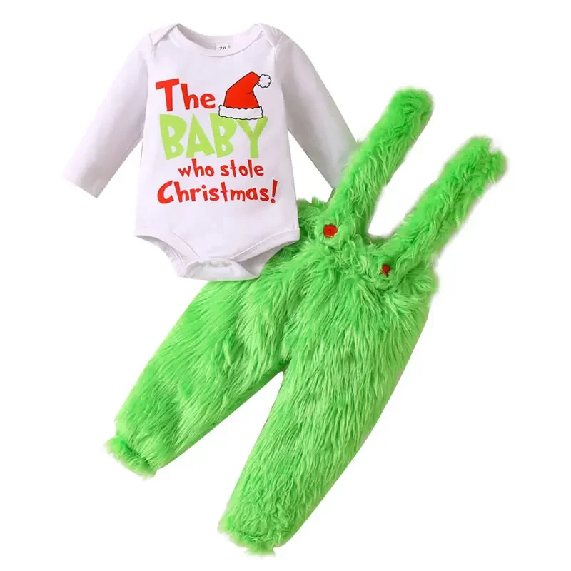 Christmas Toddle Baby Boy Girl Set Clothes Xmas Santa Infant Letter Romper Faux Fur Sling Pant Skirt 2pc Outfit