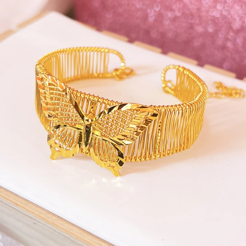 

Dubai Golden Women's Bow Bracelet Gold Plated Indian African Hard Bracelet Charming Wedding Ethiopian Arab Handwear Luxury