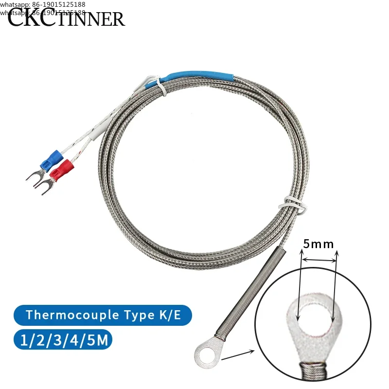 5mm Hole Washer K/E Type Thermocouple Temperature Sensor Probe 1/2/3/4/5M Cable For Industrial Temperature Controller