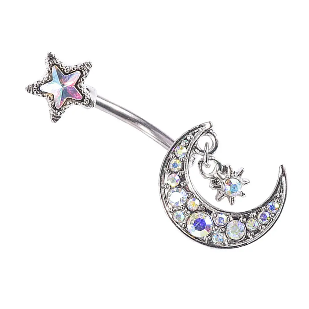 Moon Star Navel Ring Fashion Piercing Jewelry Set Stainless Steel Body Piercing Set Cool Accessory for Navel Nose Lip Eyebrow view 2