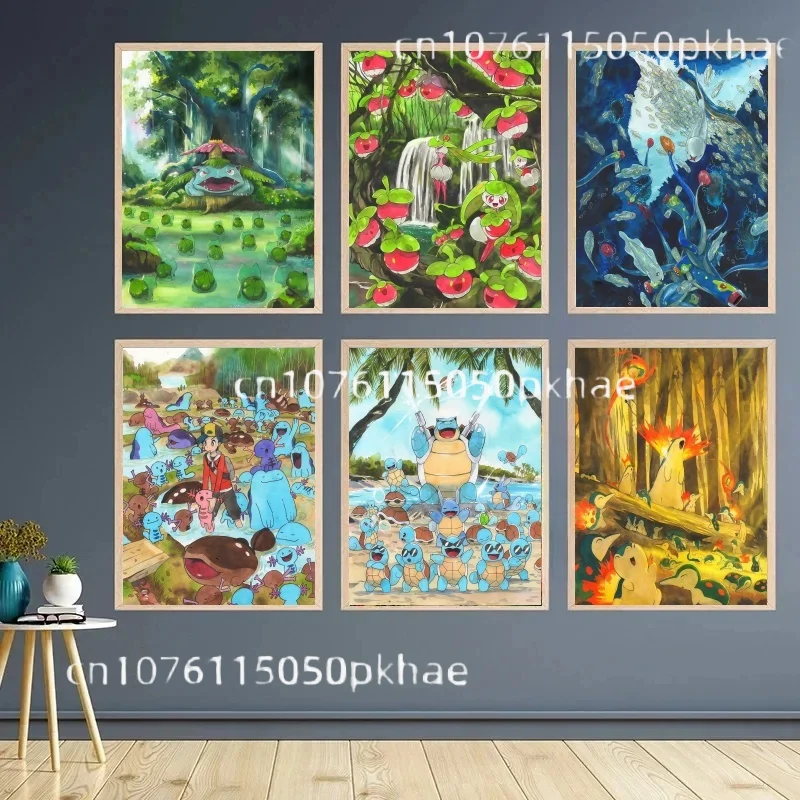 

Pokemon Bulbasaur Squirtle Charizard Cartoon Classic Anime Poster Mural Canvas Painting Wall Decoration Painting Children's Gift