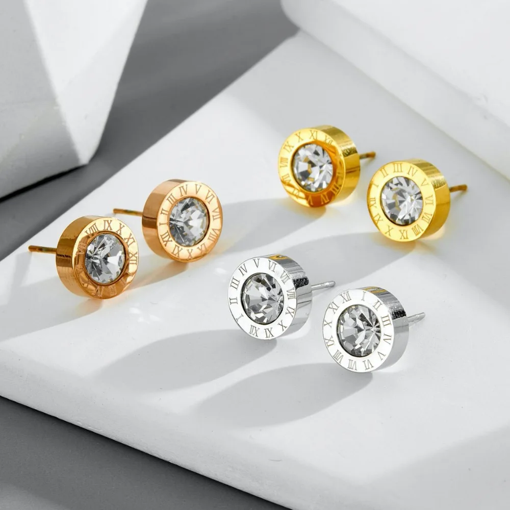 

New fashionable women's earrings. Roman numeral designed stainless steel earrings, small and cute retro style jewelry.