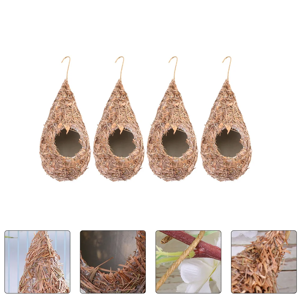 

4 Pcs Bird Cages Simulation Straw Bird's Nest Birds Weaving Supplies Breeding For Garden Artificial