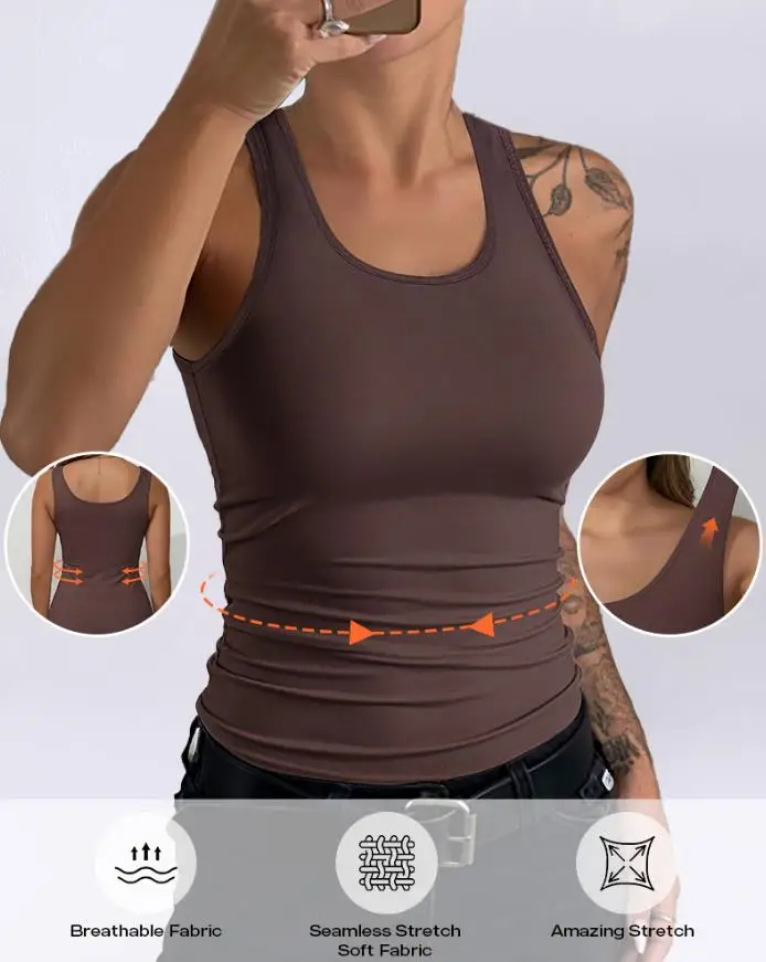 

Top Women 2025 Summer New Solid Color U-Neck Tummy Control Compression Tank Top Seamless Camisole Body Shaper Tanks for Women