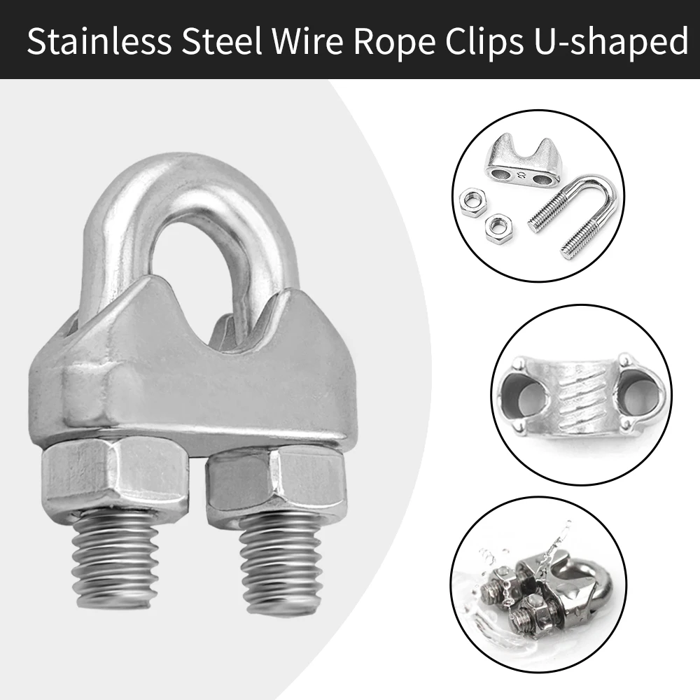 1-50PCS For 1/2/3/4/5/6/8/10mm 304 Stainless Steel U-shaped Steel Wire Rope Clamp Cable Clamp Sling Fastening Accessories ﻿