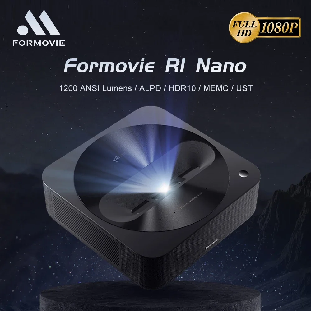 Fengmi-Formovie R1 Nano Projetor Full HD, Lance Ultra Curto, Suporte, DLP Home Theater, 1200 ANSI Lumens, 1080P, 4K