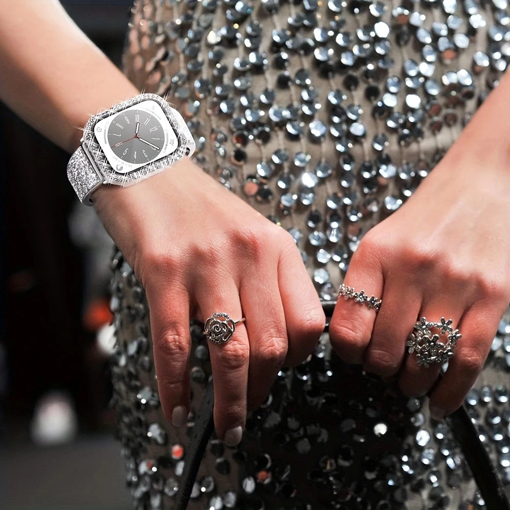 Funda brillante para Apple Watch Series 8, 7, 6, 5, 4, 3, 2, 1 (sin pantalla), marco Protector de diamantes de imitación con purpurina para mujer