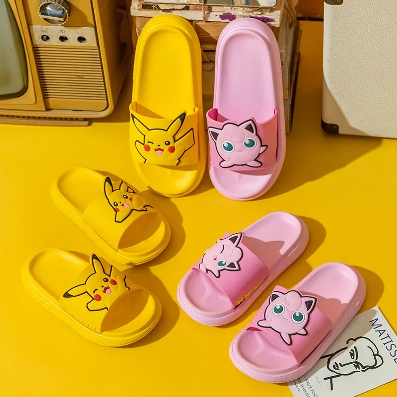 New Pokemon Baby Kawaii Soft Slippers Boys and Girls Indoor Home Sandals Pikachu Bathroom Non-Slip Cartoon Slippers Kids Gift