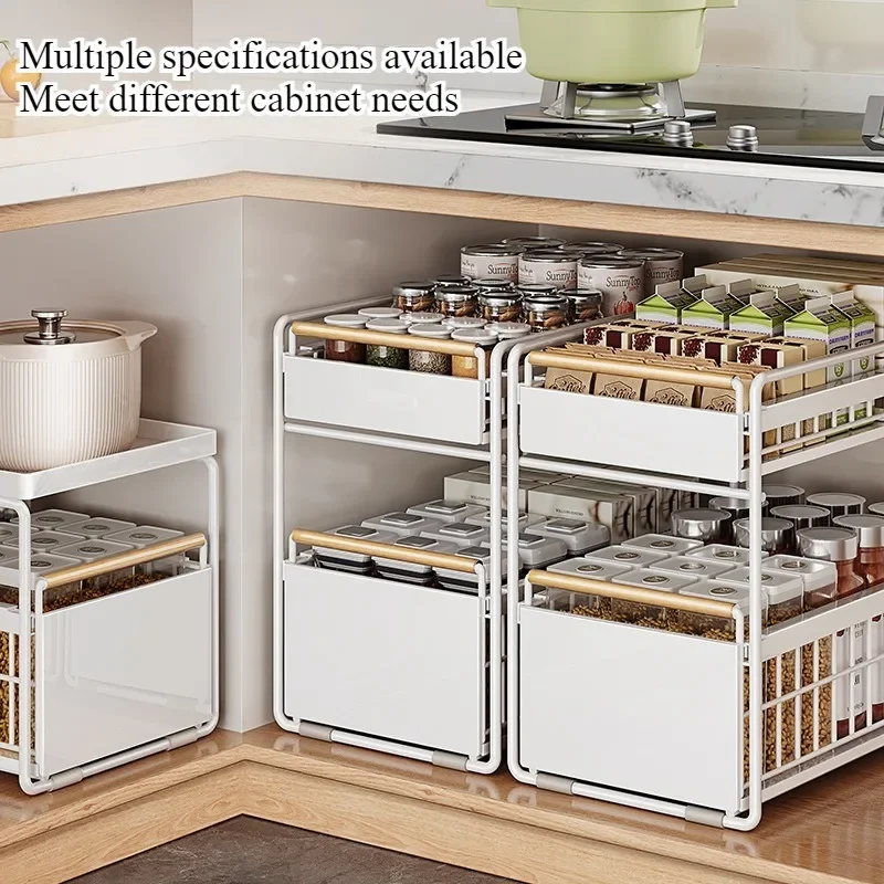 Pull-out Kitchen Lower Sink Shelf Seasoning Dishes Pull-out Lower Sink Cabinet Pull Basket Layered Storage Rack