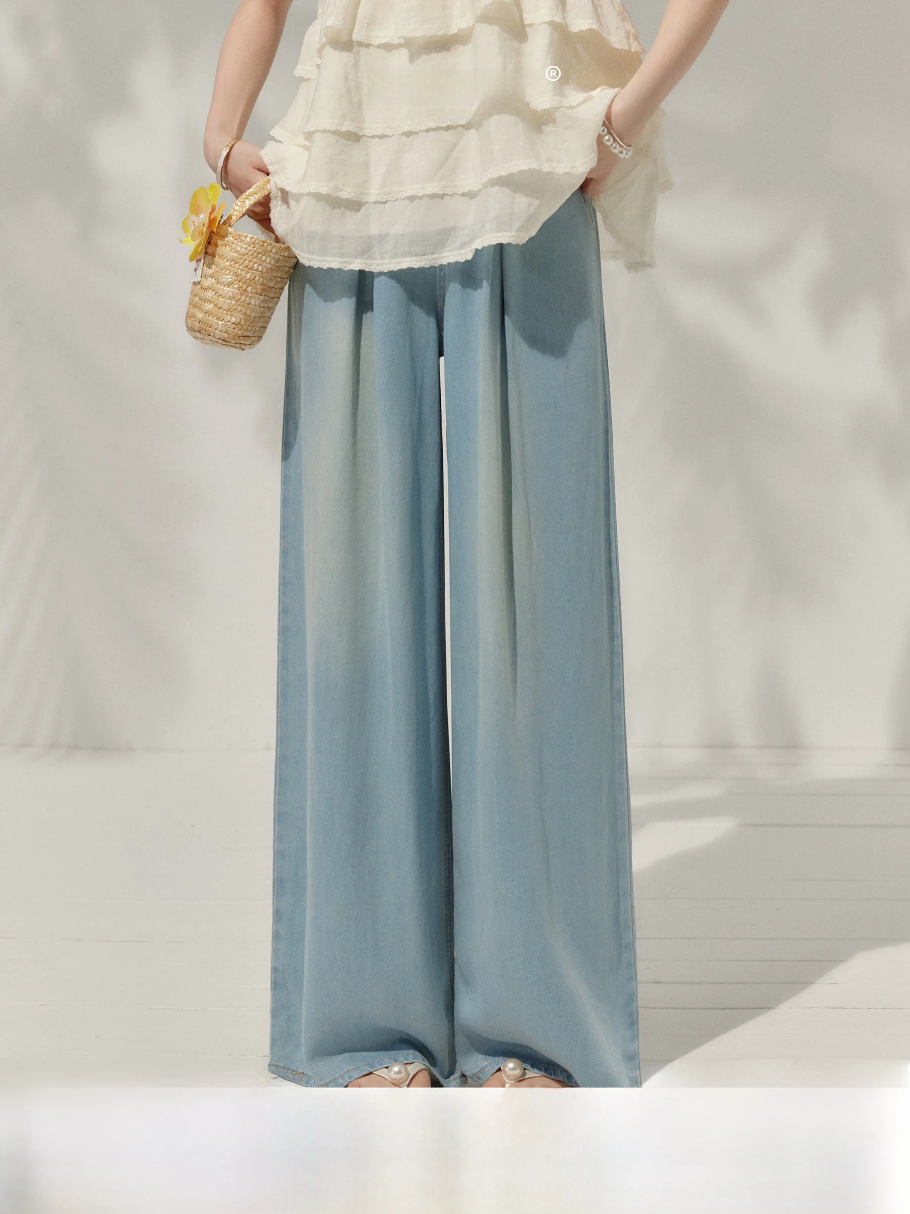 

Blue Wide Leg Jeans Loose Straight Cut Trousers for Women High Waist Denim Pants Spring Autumn New Arrival Qiu Yang Xi