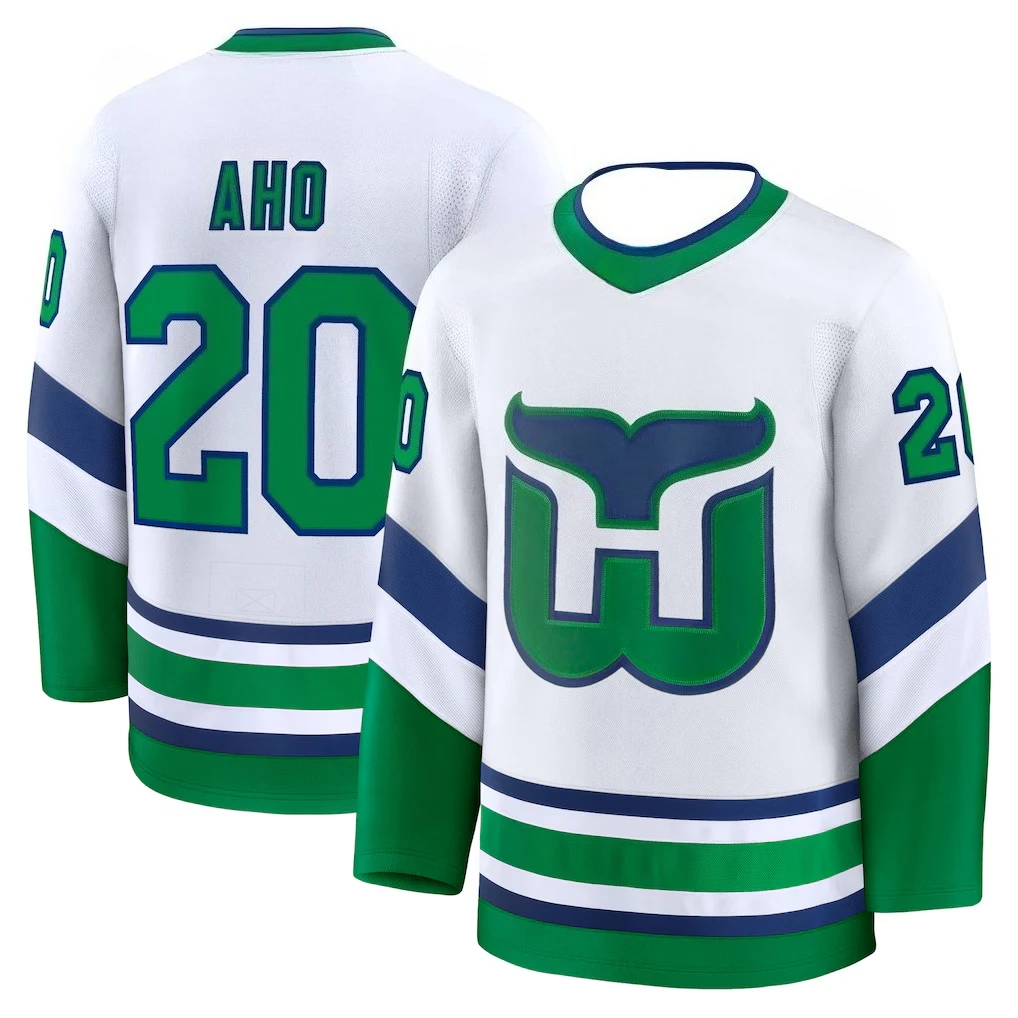 Hockey Jersey - White with Green & Blue Accents 