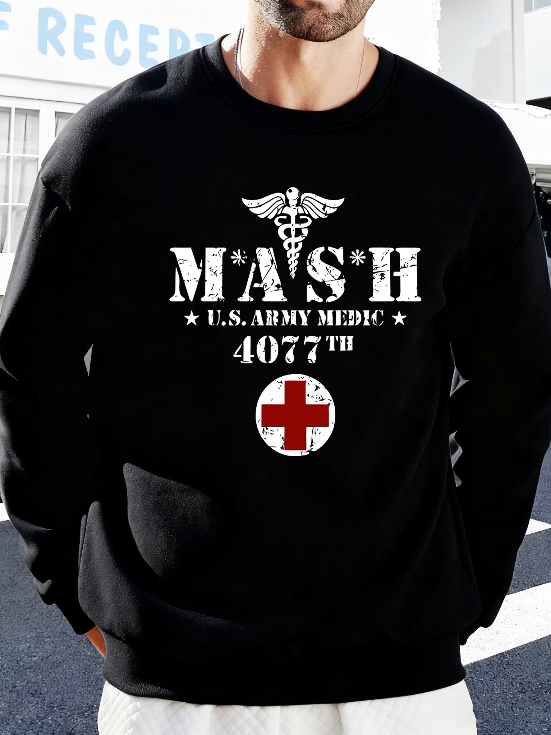 

Mash Usa Rmy Medic с принтом, мужские уличные осенние толстовки, винтажные мягкие пуловеры, флисовая повседневная одежда, универсальная толстовка с круглым вырезом