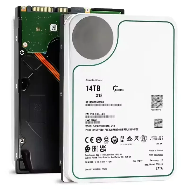 ฮาร์ดไดรฟ์ 2 ชิ้น รุ่น St14000Nm000J X18 Enterprise ความจุ 14TB ขนาด 3.5 นิ้ว 6Gb/S Serial Ata (Sata) Hot-Plug 7.K 56Mb Cache 51E/4Kn Format