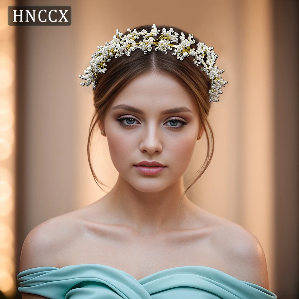 

HNCCX Wedding Pearl Hair Hoop Bridal Beaded Headdress Golden Hair Accessories Bride Headdress For Elegant Women Party CP655