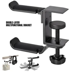 Foldable Headphone Stand Hanger Holder Aluminum Headset Soundbar Stand Clamp Hook Under Desk Space Save Mount, Earphone Hook Uni