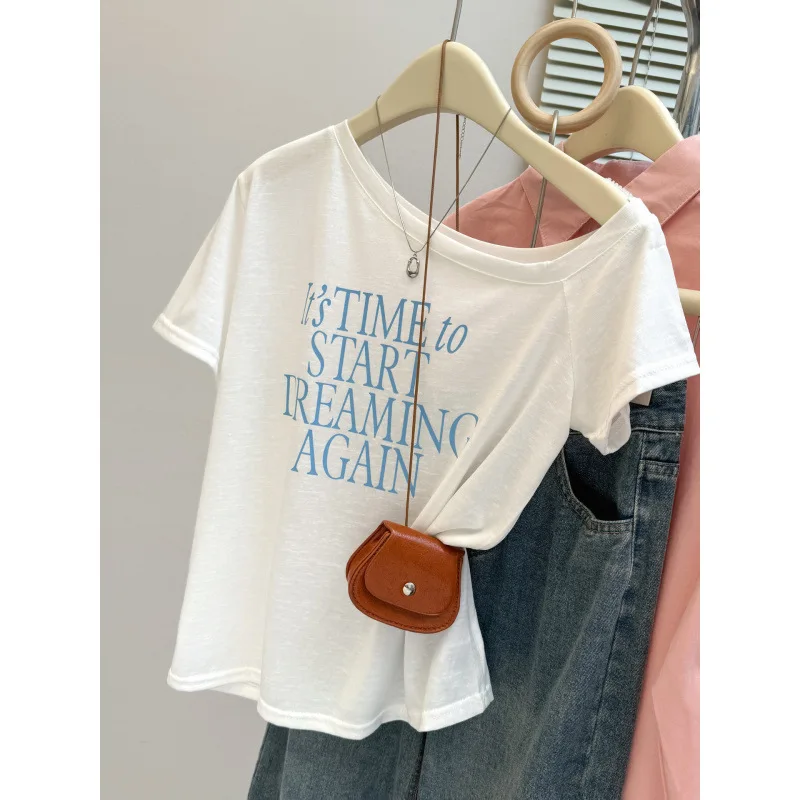 

Off Shoulder T-Shirt Y2K Summer Womens Petite Small Tiny Diminutive Fashion Female Lady Cool Modern Trendy Cute Style Top Tee GF