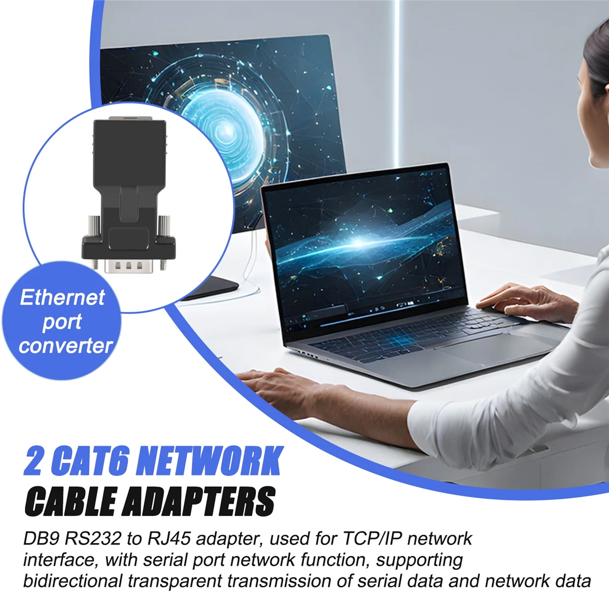 VGA 익스텐더 수-RJ45 CAT5 CAT6 20M 네트워크 케이블 어댑터, COM 포트-LAN 이더넷 포트 변환기, 2 팩