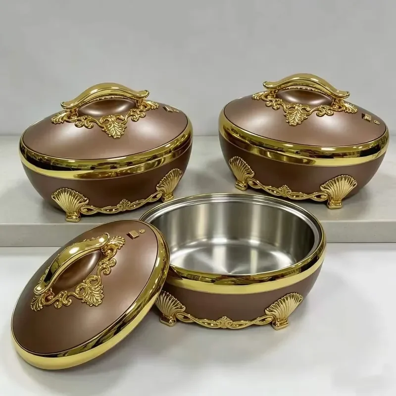 Food Warmer Casserole Set 3PCS 4L 5L 6L Insulated Hot Pot Grey Finish Gold Accent Catering Banquet for Wholesale