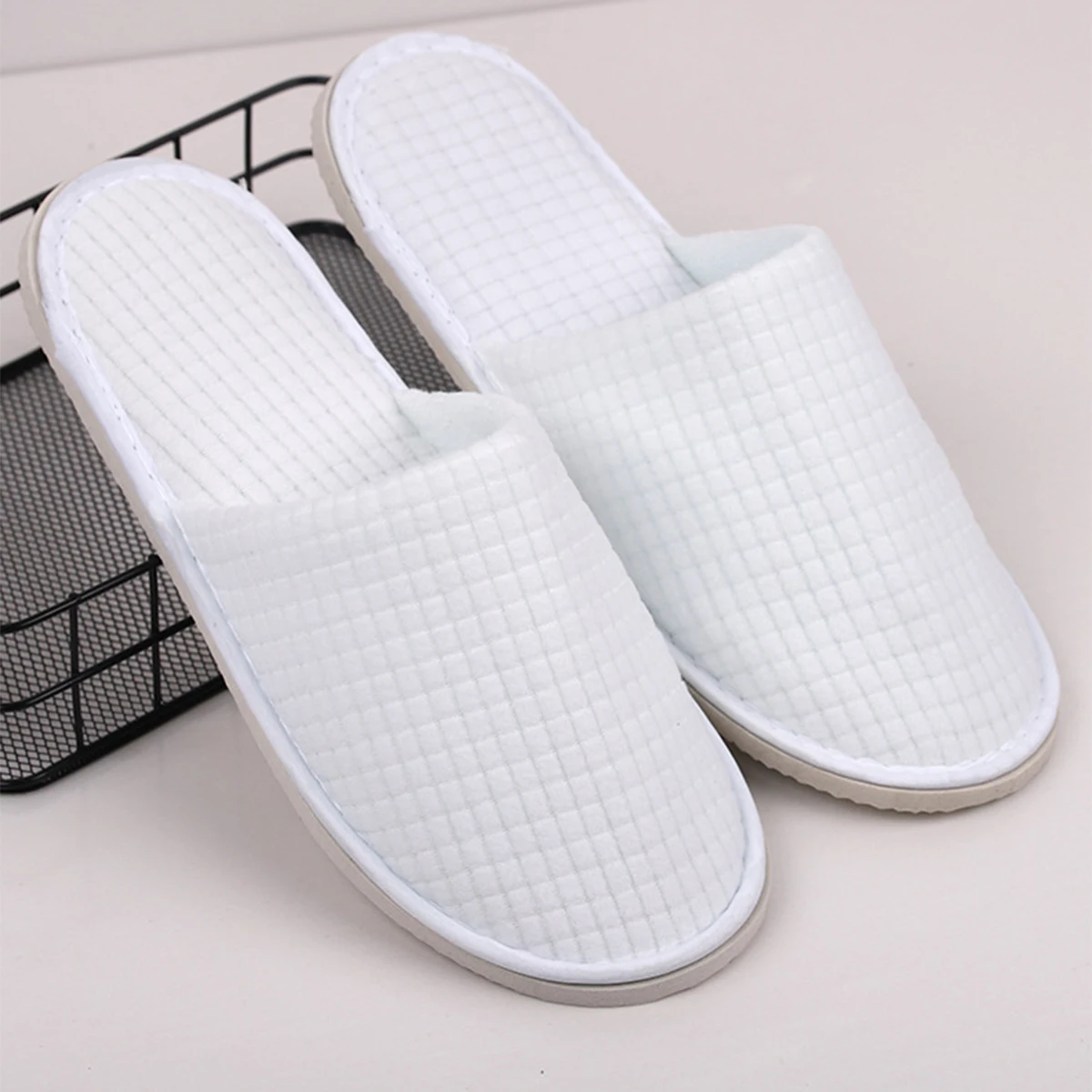 Disposable Slippers For Men And Women Thickened Suede High-end Hotel Slippers Eva Water Ripple Soles Non-slip Slippers