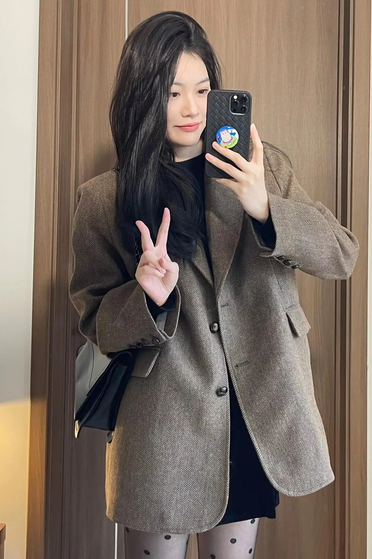 UNXX Woolen Suit Jacket for Women, 2023 Autumn/winter New Vintage Padded Herringbone Coffee-colored Blazer Top High Quality Hot