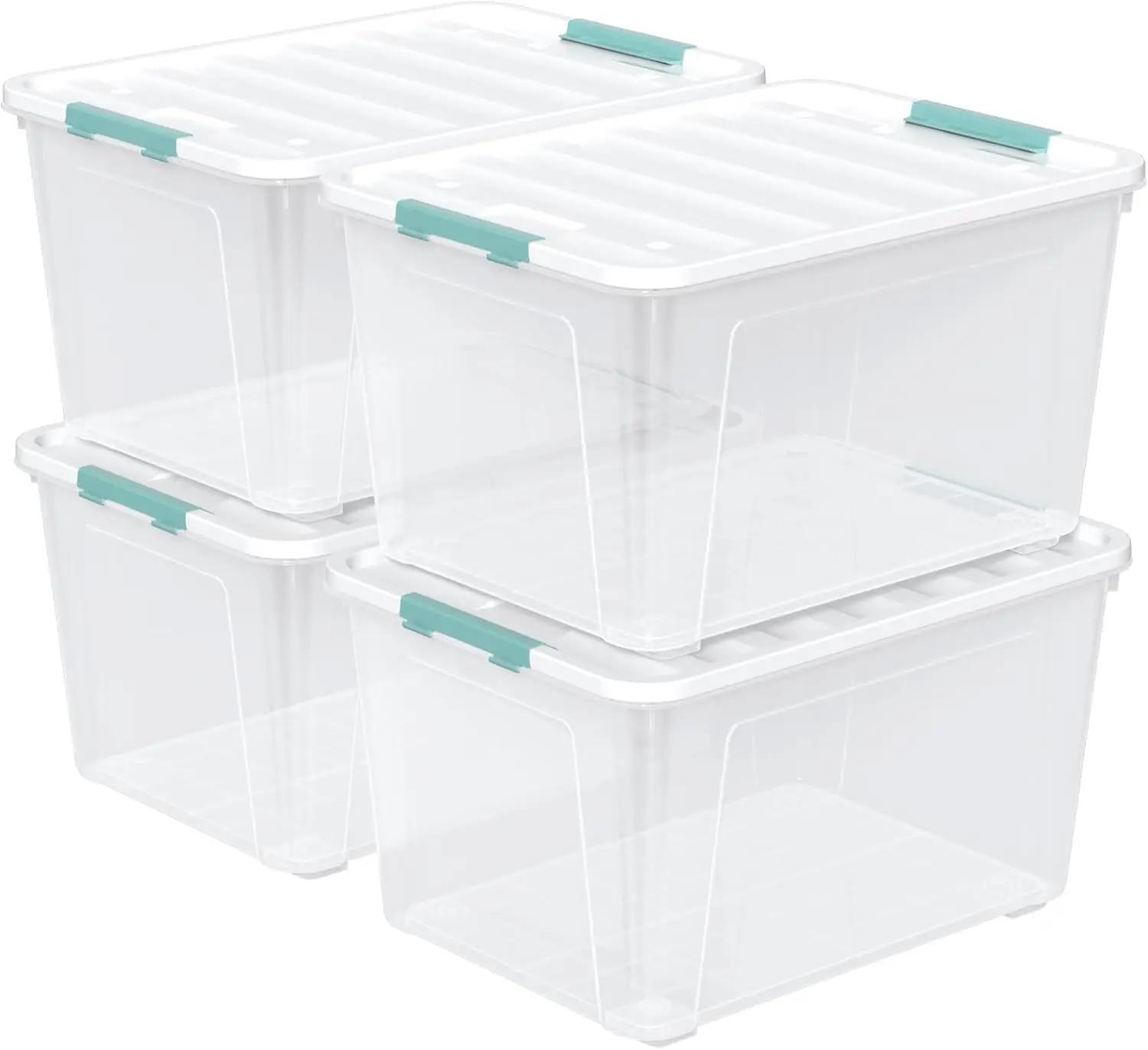 

4-Pack 85 Quart Plastic Storage Bin, Stackable and Nestable Storage Boxes with White Lids and Secure Latching Buckles,