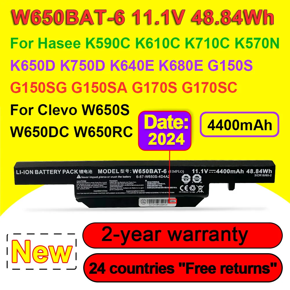 4400mAh W650BAT-6 Laptop Battery For Hasee K590C K610C K710C K570N K650D K750D K640E K680E G150S G150SG G170S For Clevo W650S