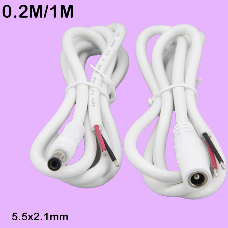 18awg 7A white 0.2m/1m DC Male Female Power Supply extension Cable 5.5x2.1mm Connector cord Copper Wire For LED Strip light P2