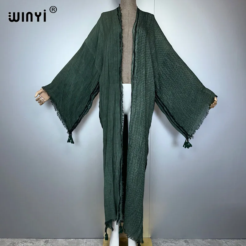 

WINYI kimono kaftan beachwear Hand dyed cardigan sexy evening dress abaya dubai luxury cover-ups beach outfits women maxi dress