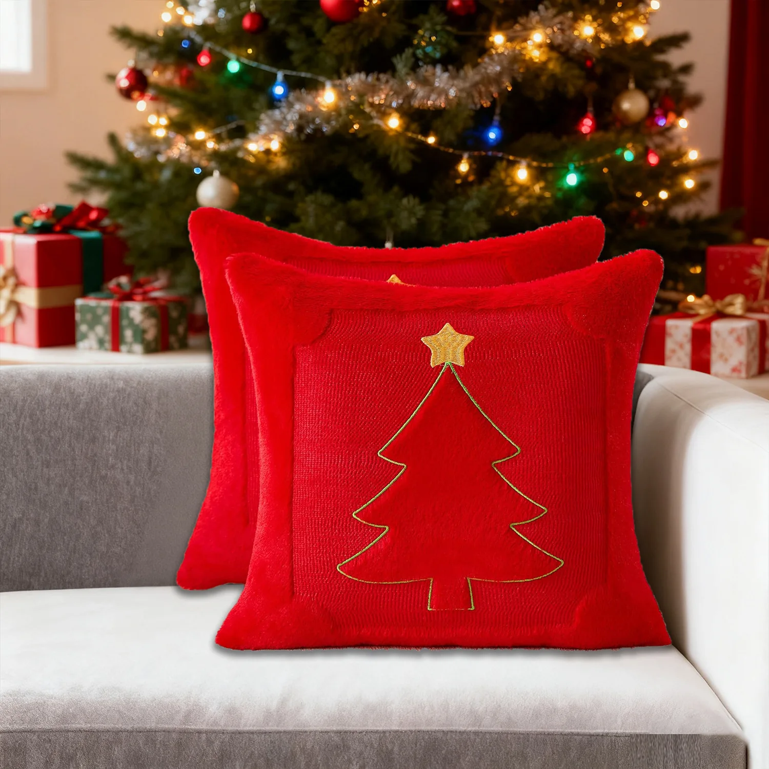Christmas Pillow Covers Fall Pumpkin Throw Pillows Soft Plush Faux Fur Decorative Cushion Covers for Couch Sofa Bed Porch 45x45