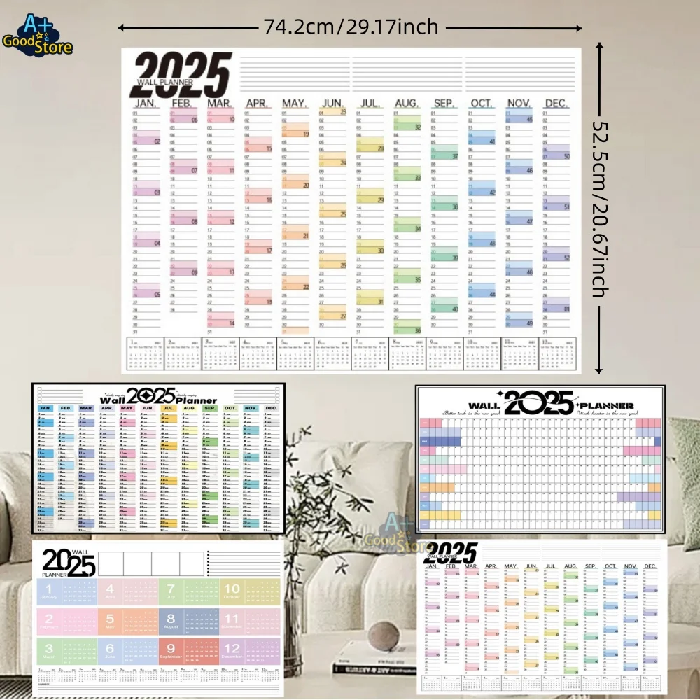 2025ขนาดใหญ่ตารางการวางแผนปฏิทินรายเดือนกระดาษการวางแผนรายสัปดาห์สมุดบันทึกวาระการประชุมปฏิทินวัน365แขวน